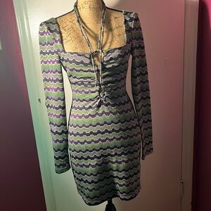 Zara Black and Green purple Long Sleeve Dress
